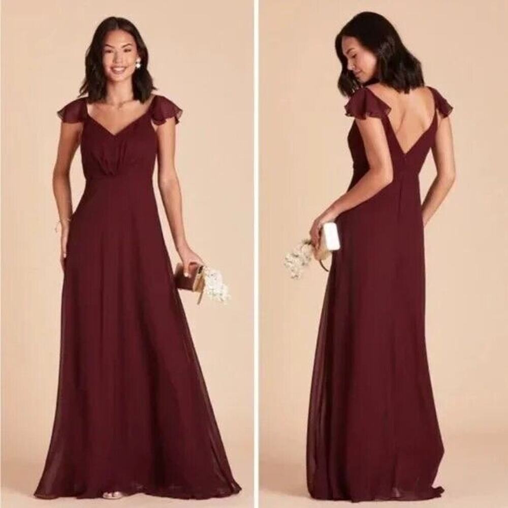 1361NWT Birdy Grey Kae Romantic Chiffon Bridesmaid Dress Cabernet Size Medium